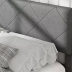 Estructura de cama con cabecero tapizado, base de cama King Size con soporte de listones de madera, no necesita somier y sin ruido