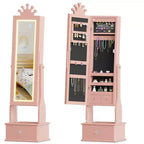 Freestanding Kids Jewelry Armoire Cabinet, 3 Storage Drawers, Anti-Tip, Adjustable Tilt, for Living Room