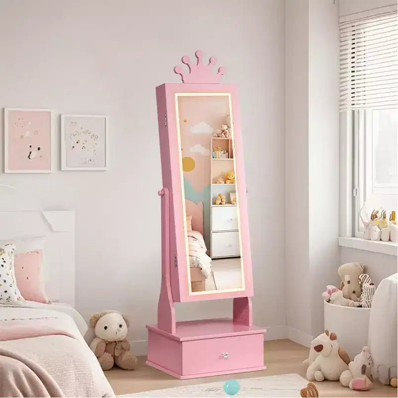 Gabinete joyero infantil independiente, 3 cajones de almacenamiento, antivuelco, inclinación ajustable, para sala de estar