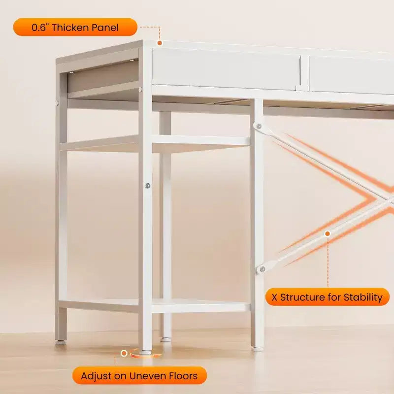 Escritorio para computadora JIONJOY con 6 cajones de tela y estante central ajustable, escritorio de almacenamiento para oficina en casa, juegos y tocador