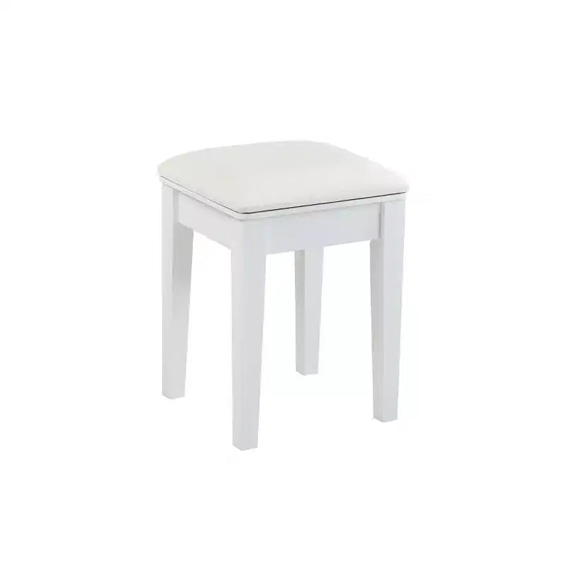 Tocador de maquillaje de lujo con espejo reversible, 5 cajones, taburete a juego para espacios pequeños, acabado blanco, diseño que ahorra espacio