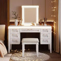 48-Inch Modern Makeup Vanity Desk with Lighted Mirror, 7 Drawers, Matching Stool for Bedroom, Light Beige Finish