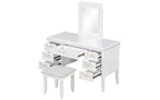 Tocador de Maquillaje Moderno de 48 Pulgadas con Espejo Iluminado, 7 Cajones, Taburete a Juego para Dormitorio, Acabado Beige Claro