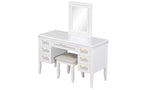 Tocador de Maquillaje Moderno de 48 Pulgadas con Espejo Iluminado, 7 Cajones, Taburete a Juego para Dormitorio, Acabado Beige Claro