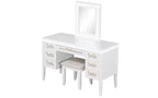 Tocador de Maquillaje Moderno de 48 Pulgadas con Espejo Iluminado, 7 Cajones, Taburete a Juego para Dormitorio, Acabado Beige Claro