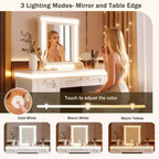Tocador de Maquillaje Moderno de 48 Pulgadas con Espejo Iluminado, 7 Cajones, Taburete a Juego para Dormitorio, Acabado Beige Claro