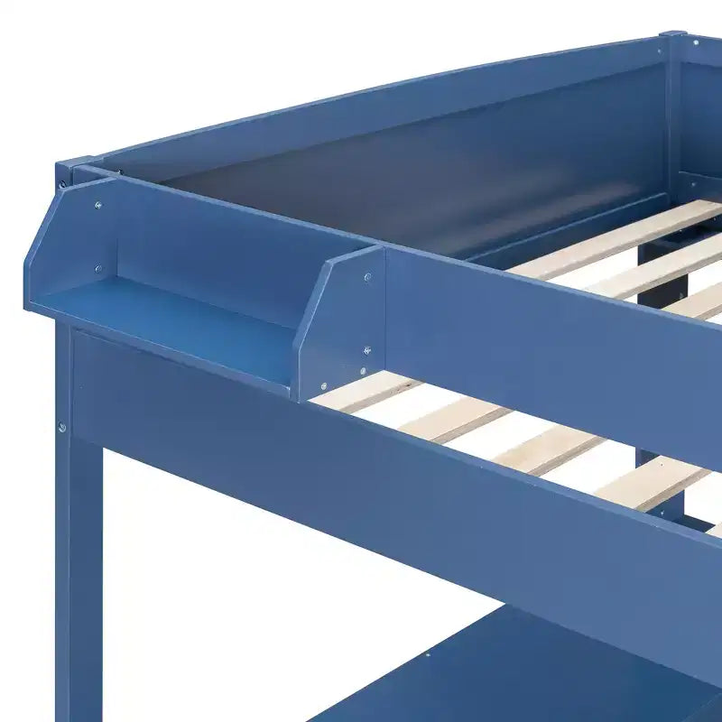 Cama alta de madera de tamaño completo con escritorio, estante de almacenamiento, sofá convertible, luz LED, marco de cama que ahorra espacio - ModernLuxe