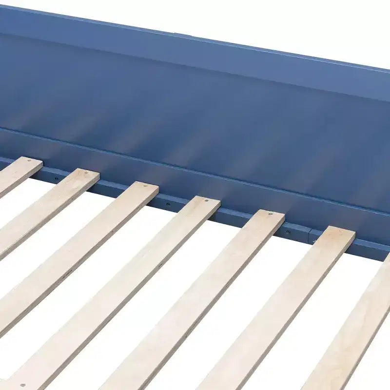 Cama alta de madera de tamaño completo con escritorio, estante de almacenamiento, sofá convertible, luz LED, marco de cama que ahorra espacio - ModernLuxe