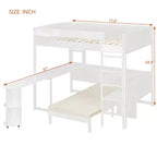 Cama alta de madera de tamaño completo con escritorio, estante de almacenamiento, sofá convertible, luz LED, marco de cama que ahorra espacio - ModernLuxe