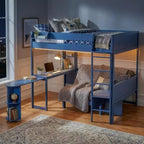 Cama alta de madera de tamaño completo con escritorio, estante de almacenamiento, sofá convertible, luz LED, marco de cama que ahorra espacio - ModernLuxe