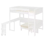 Cama alta de madera de tamaño completo con escritorio, estante de almacenamiento, sofá convertible, luz LED, marco de cama que ahorra espacio - ModernLuxe