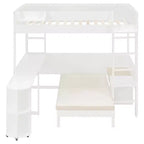 Cama alta de madera de tamaño completo con escritorio, estante de almacenamiento, sofá convertible, luz LED, marco de cama que ahorra espacio - ModernLuxe