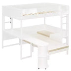 Cama alta de madera de tamaño completo con escritorio, estante de almacenamiento, sofá convertible, luz LED, marco de cama que ahorra espacio - ModernLuxe