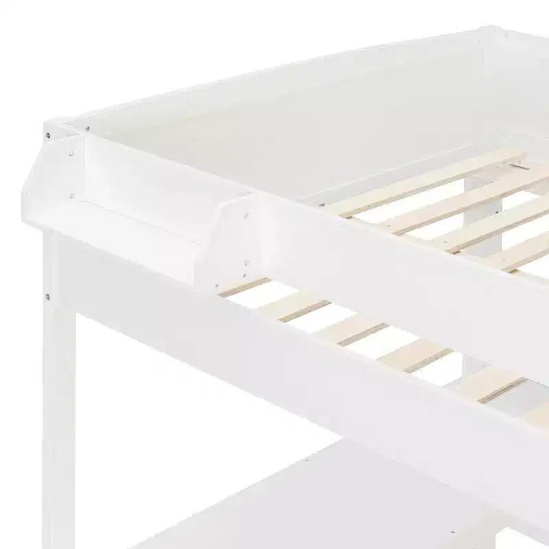 Cama alta de madera de tamaño completo con escritorio, estante de almacenamiento, sofá convertible, luz LED, marco de cama que ahorra espacio - ModernLuxe