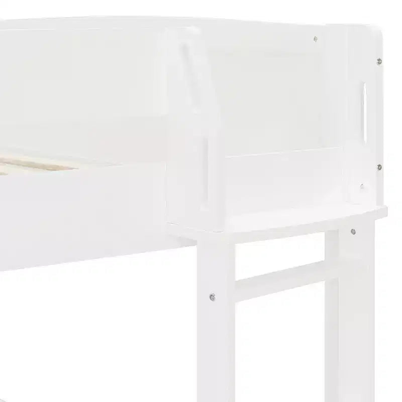 Cama alta de madera de tamaño completo con escritorio, estante de almacenamiento, sofá convertible, luz LED, marco de cama que ahorra espacio - ModernLuxe