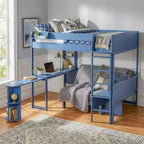 Cama alta de madera de tamaño completo con escritorio, estante de almacenamiento, sofá convertible, luz LED, marco de cama que ahorra espacio - ModernLuxe