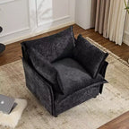 VINGLI Sillón negro decorativo, 34 pulgadas de ancho, silla de lectura de gran tamaño, sillón tapizado, tela suave de chenilla, sillones para sala de estar, sofá para adultos, dormitorio