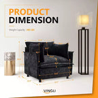 VINGLI Sillón negro decorativo, 34 pulgadas de ancho, silla de lectura de gran tamaño, sillón tapizado, tela suave de chenilla, sillones para sala de estar, sofá para adultos, dormitorio