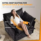 VINGLI Sillón negro decorativo, 34 pulgadas de ancho, silla de lectura de gran tamaño, sillón tapizado, tela suave de chenilla, sillones para sala de estar, sofá para adultos, dormitorio