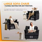 VINGLI Sillón negro decorativo, 34 pulgadas de ancho, silla de lectura de gran tamaño, sillón tapizado, tela suave de chenilla, sillones para sala de estar, sofá para adultos, dormitorio