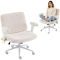 VINGLI Criss Cross Chair with Adjustable Flip-Up Arms,Cross Legged Chair with Wheels,Extra Wide Office Chair,Desk Chair for Home Office,Vanity