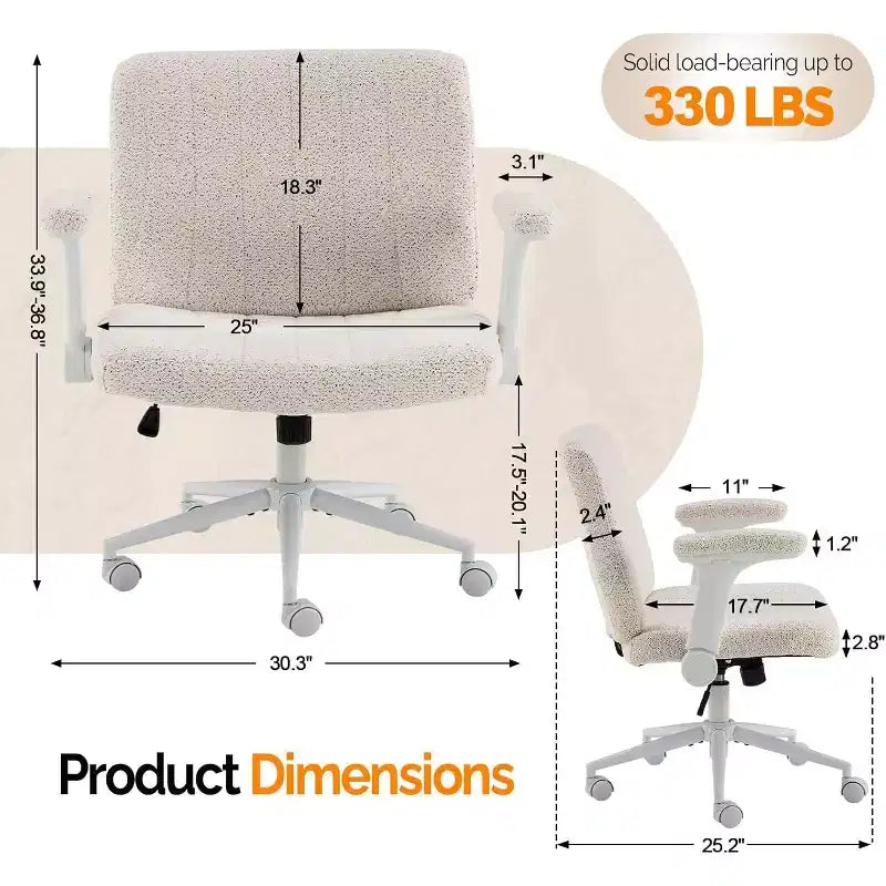 Silla VINGLI Criss Cross con Brazos Abatibles Ajustables, Silla de Piernas Cruzadas con Ruedas, Silla de Oficina Extra Ancha, Silla de Escritorio para Oficina en Casa, Tocador