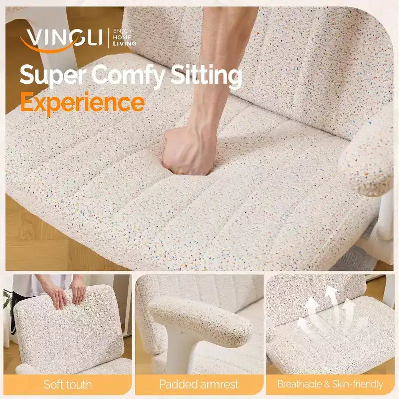 Silla VINGLI Criss Cross con Brazos Abatibles Ajustables, Silla de Piernas Cruzadas con Ruedas, Silla de Oficina Extra Ancha, Silla de Escritorio para Oficina en Casa, Tocador