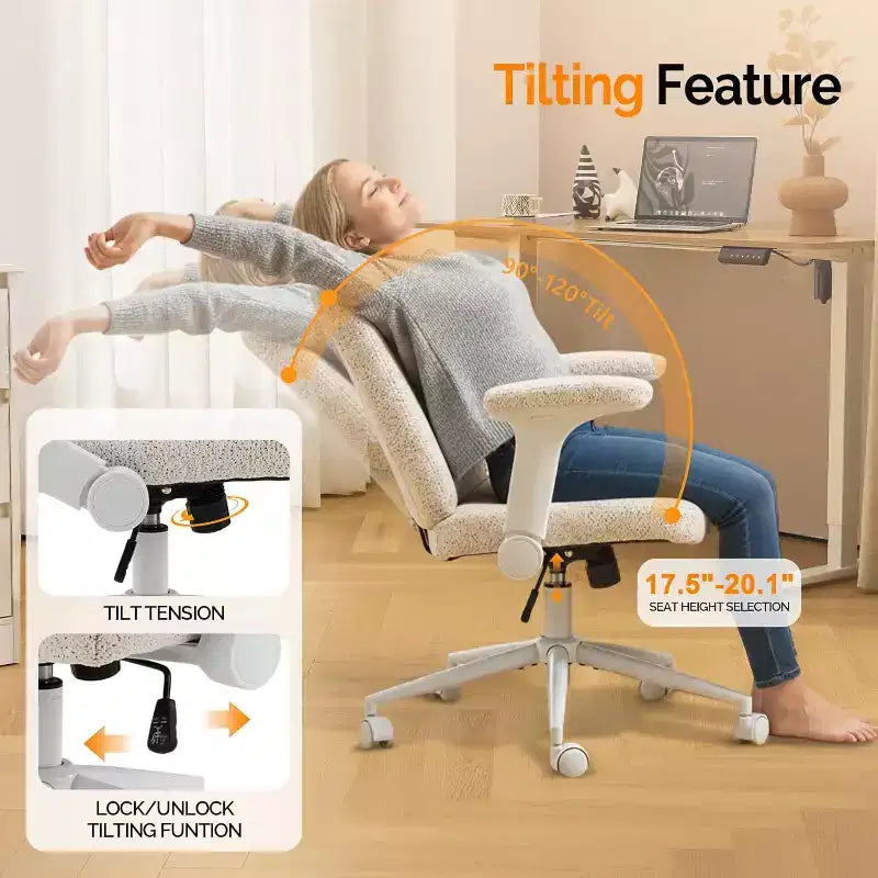 Silla VINGLI Criss Cross con Brazos Abatibles Ajustables, Silla de Piernas Cruzadas con Ruedas, Silla de Oficina Extra Ancha, Silla de Escritorio para Oficina en Casa, Tocador