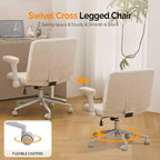 Silla VINGLI Criss Cross con Brazos Abatibles Ajustables, Silla de Piernas Cruzadas con Ruedas, Silla de Oficina Extra Ancha, Silla de Escritorio para Oficina en Casa, Tocador