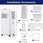 10000 BTU Portable Air Conditioner - 3-in-1 Cooling, Dehumidifier, Fan for Rooms Up to 450 Sq ft, with Remote, Sleep Mode, 24H Timer & Easy Mobility