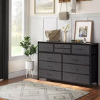 Cómoda de 10 cajones y mueble para TV modernos con tapa de madera, estructura de metal y cajones de tela para dormitorio, sala de estar y organización de armarios