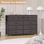 Cómoda de 10 cajones y mueble para TV modernos con tapa de madera, estructura de metal y cajones de tela para dormitorio, sala de estar y organización de armarios