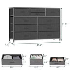 Cómoda de 10 cajones y mueble para TV modernos con tapa de madera, estructura de metal y cajones de tela para dormitorio, sala de estar y organización de armarios