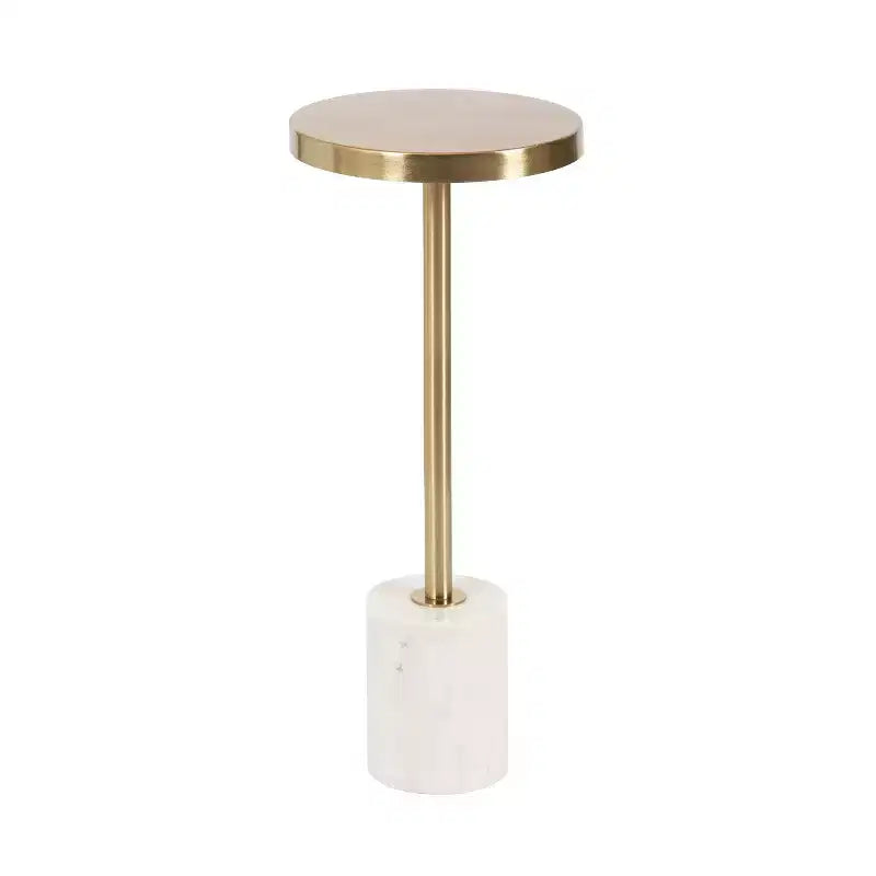 Kate and Laurel Hescott Metal and Marble Pedestal Table, White, 10x10x24