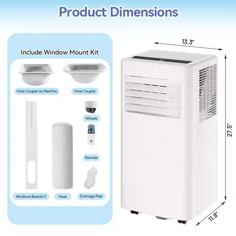 10,000 BTU Portable AC - 3-in-1 White Air Conditioner (1 Pack) for Rooms Up to 560 Sq.Ft | Includes Remote, Window Kit & 24H Timer for Bedroom/Dorm