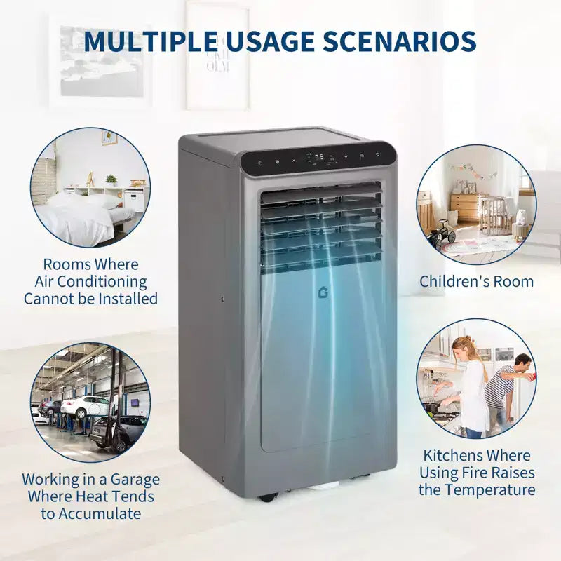 10,000 BTU Portable AC  3-in-1 Gray/Black Air Conditioner(1 Pack)for Rooms Up to 450 Sq.Ft | Includes Remote,Window Kit & 24H Timer for Home/Hotel
