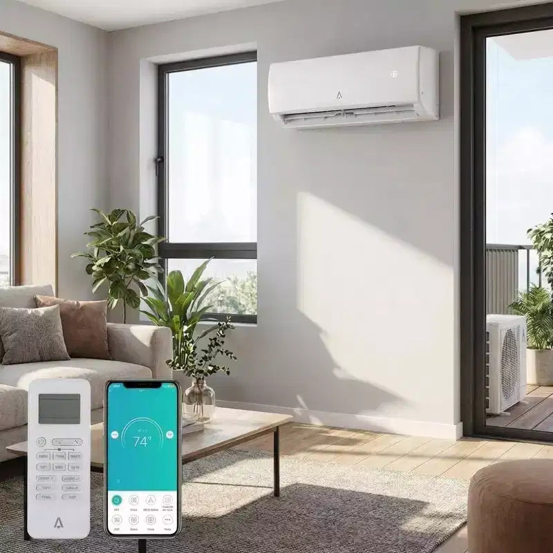 9,000 Btus Mini Split AC, 19 SEER2 Wall Mounted AC with Heat Pump & Installation Kits,Cools up to 450 Sq.Ft, WIFI and Remote Control, 115V