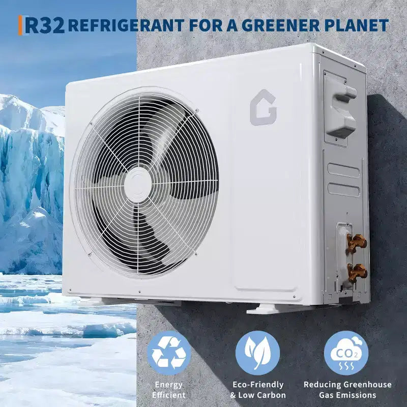 9000 BTU Mini Split AC System 19 SEER2 Wall-Mounted Ductless Heat Pump 3-in-1 Cooling Heating Dehumidifier 115V Inverter for Rooms Up to 450 Sq Ft