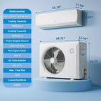 9000 BTU Mini Split AC System 19 SEER2 Wall-Mounted Ductless Heat Pump 3-in-1 Cooling Heating Dehumidifier 115V Inverter for Rooms Up to 450 Sq Ft
