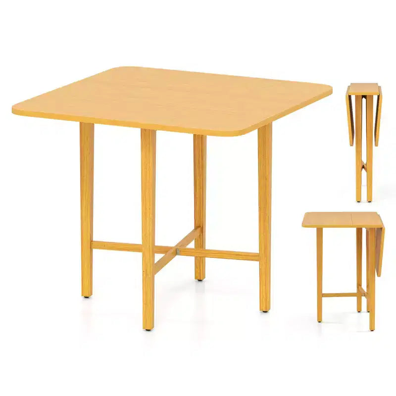 Mesa de comedor plegable Costway para 2-4 personas, mesa extensible con patas de madera de caucho, natural/marrón