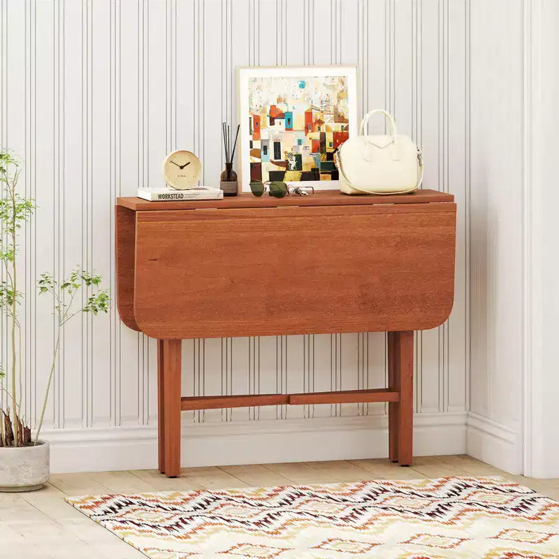 Mesa de comedor plegable Costway para 2-4 personas, mesa extensible con patas de madera de caucho, natural/marrón