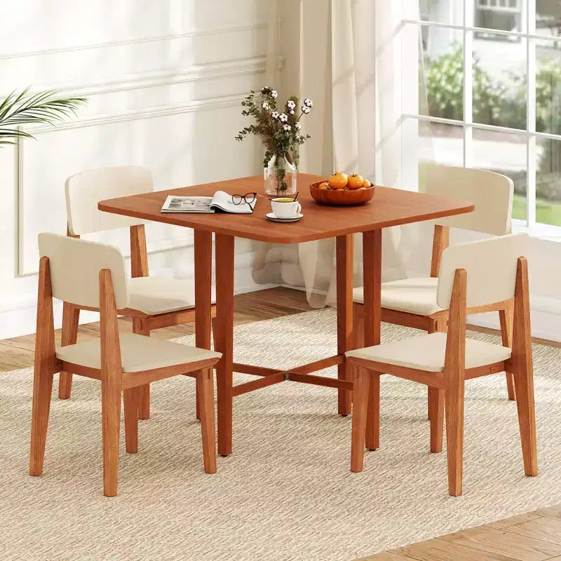 Mesa de comedor plegable Costway para 2-4 personas, mesa extensible con patas de madera de caucho, natural/marrón