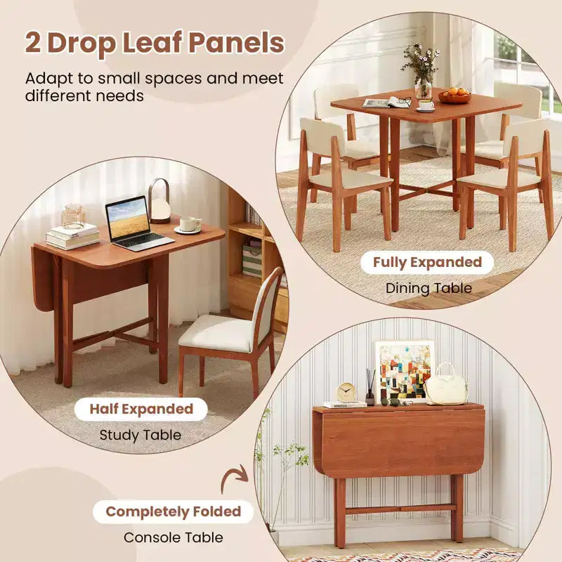 Mesa de comedor plegable Costway para 2-4 personas, mesa extensible con patas de madera de caucho, natural/marrón