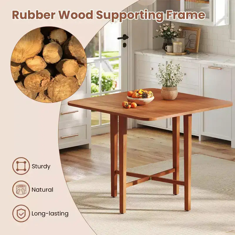 Mesa de comedor plegable Costway para 2-4 personas, mesa extensible con patas de madera de caucho, natural/marrón