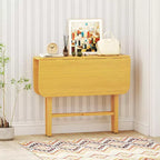 Mesa de comedor plegable Costway para 2-4 personas, mesa extensible con patas de madera de caucho, natural/marrón