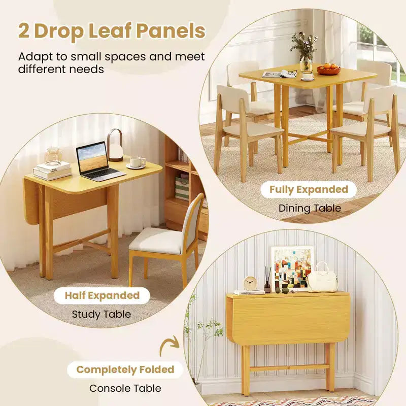 Mesa de comedor plegable Costway para 2-4 personas, mesa extensible con patas de madera de caucho, natural/marrón