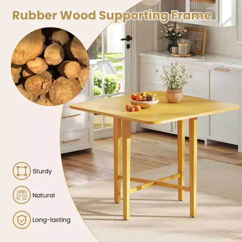 Mesa de comedor plegable Costway para 2-4 personas, mesa extensible con patas de madera de caucho, natural/marrón