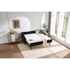 Sofá cama individual con nido, sofá cama de terciopelo con puerto USB, bolsillos laterales, respaldo capitoné para dormitorio, sala de estar - ModernLuxe