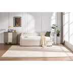 Sofá cama individual con nido, sofá cama de terciopelo con puerto USB, bolsillos laterales, respaldo capitoné para dormitorio, sala de estar - ModernLuxe