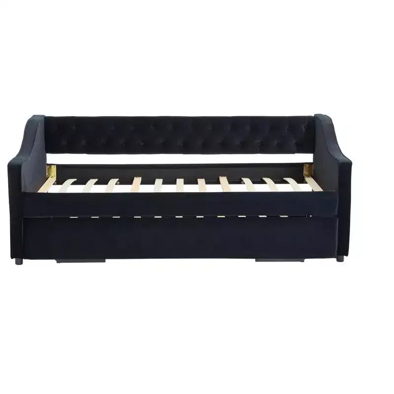 Sofá cama individual con nido, sofá cama de terciopelo con puerto USB, bolsillos laterales, respaldo capitoné para dormitorio, sala de estar - ModernLuxe